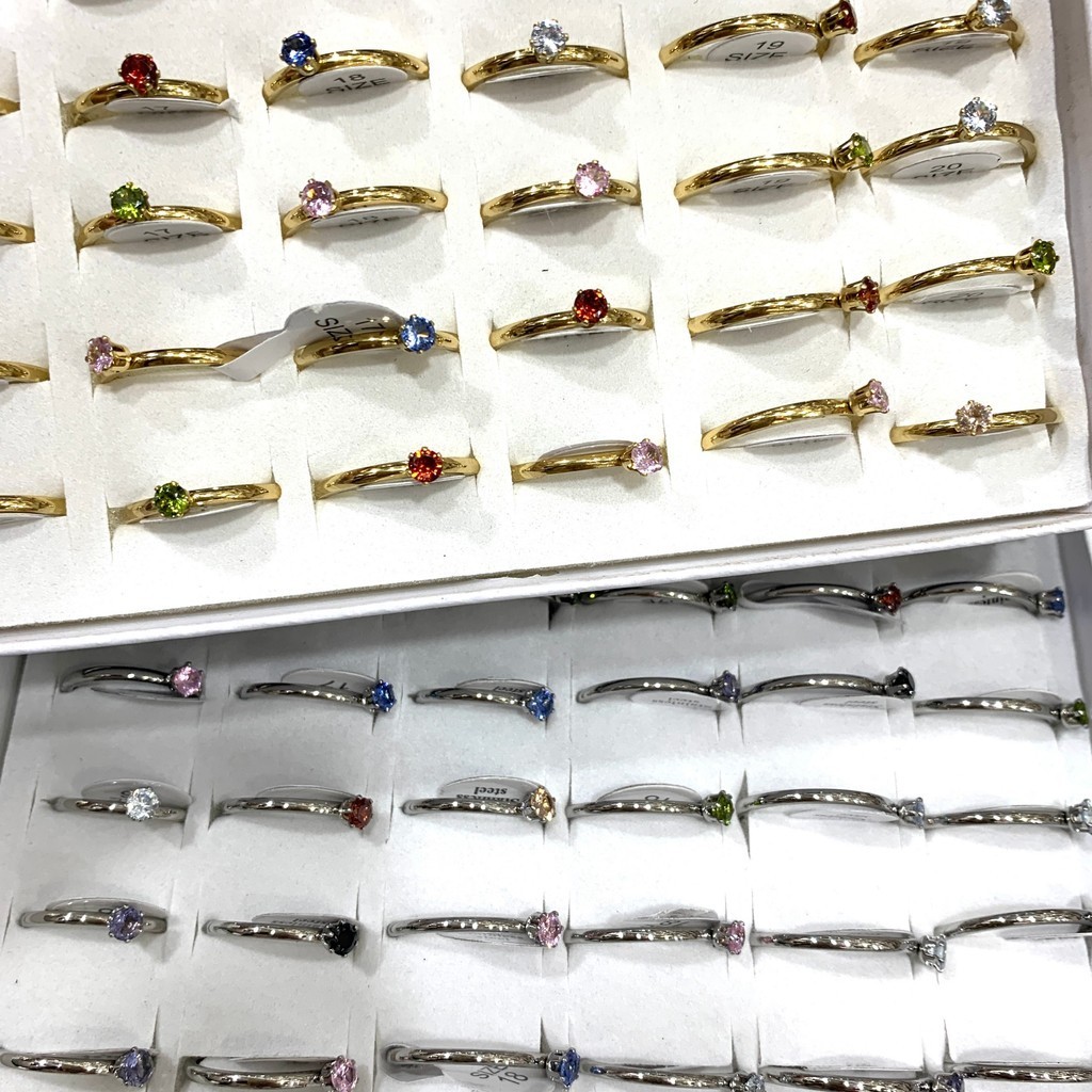 Caixa 36 peças Solitário 2mm Prateado/Dourado com Pedra Colorido Aço Inox, Atacado em Oferta na Shopee