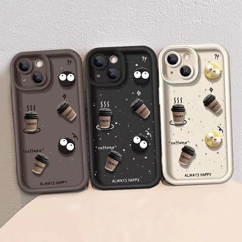 Bonito Divertido 3D Bola De Carvão Café Silicone Caso De Telefone Para Samsung A27 A37 A57 A07 A17 A56 A36 A26 A06 A16 A