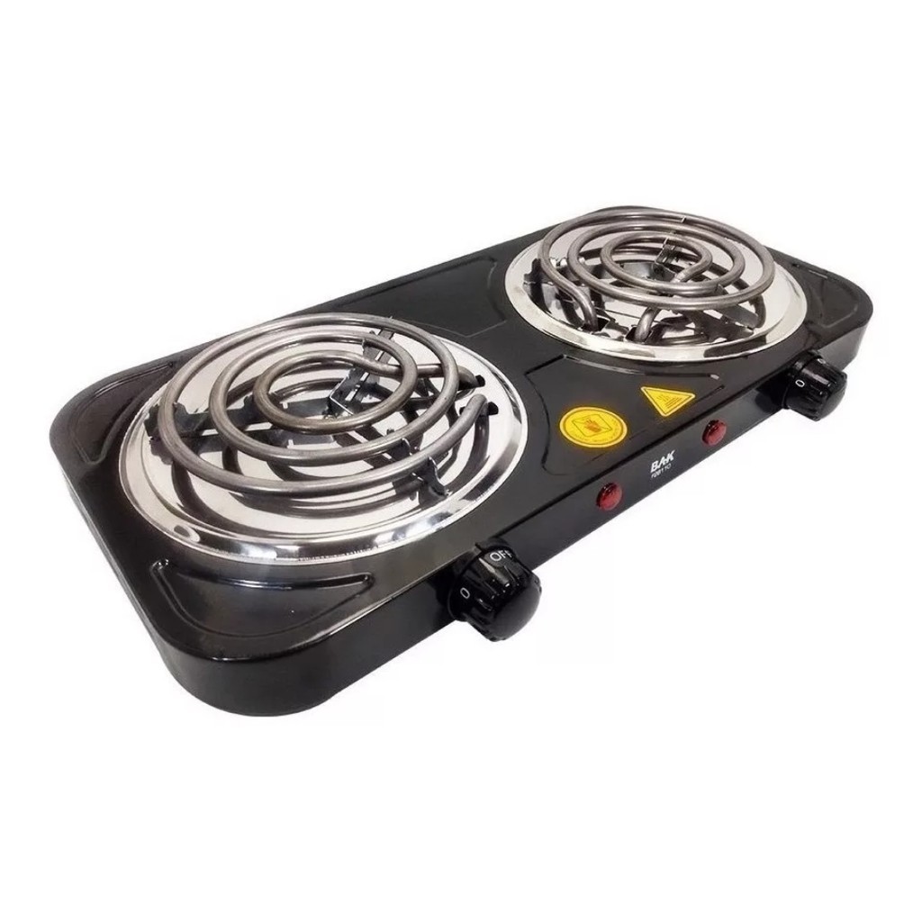 Fogareiro Eletrico 110v Cooktop Camping 2 Bocas 2000w BAK BK-FCE708-110 Preto