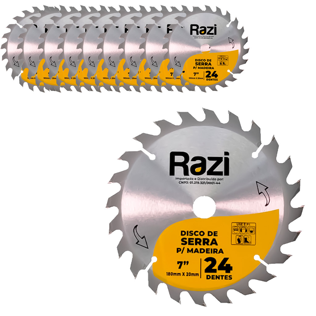 Kit Jogo 10 Disco Corte Madeira Dura Macia Serra Circular Makitão 7.1/4Pol. 180X20mm 24 Dentes - Home & Living