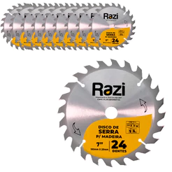 Kit Jogo 10 Disco Corte Madeira Dura Macia Serra Circular Makitão 7.1/4Pol. 180X20mm 24 Dentes