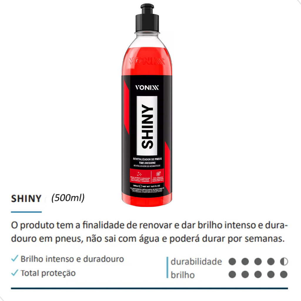 Shiny Revitalizador De Pneu 500ml Vonixx + Aplicador Vintex