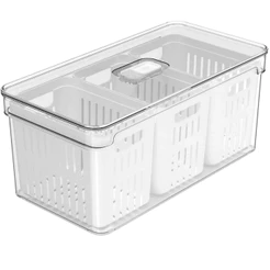 Organizador de Geladeira em Acrílico com Cesto Triplo e Tampa 5 Litros Clear Fresh OU
