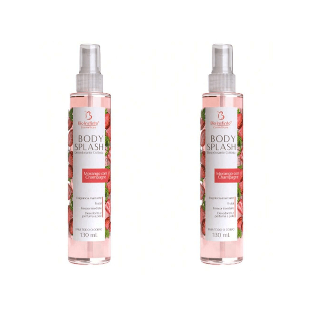 2 Body Splash Desodorante Colônia Morango c Champagne 130ml