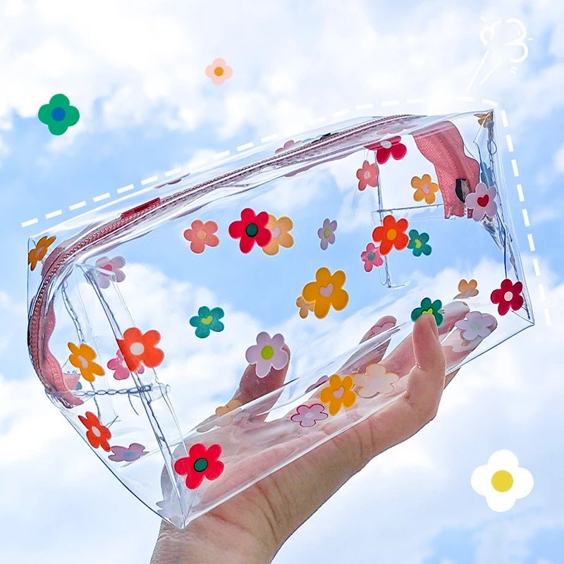 Grande Estojo Transparente à Prova d'Água em PVC para Estudantes Bolsa de Papelaria Kawaii Maquiagem Viagem JJHC
