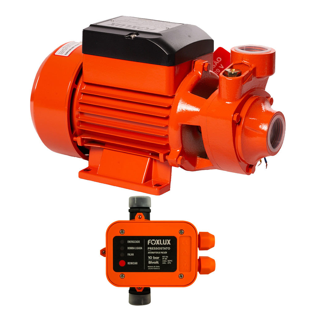 Kit Bomba Periférica Foxlux 1/2CV 220V + Pressostato | pressurização eficiente