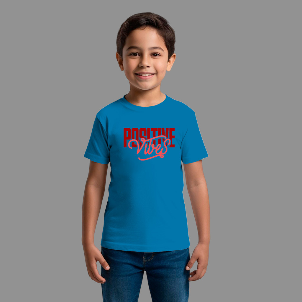 Camiseta Infantil Masculina Streetwear Casual Confortável Manga Curta Gola Redonda Positive Vires