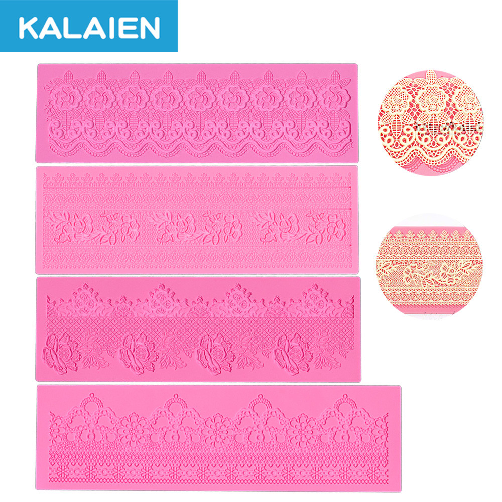 KALAIEN Molde de Silicone para Fondant com 4 Padrões, Tapete de Renda para Impressão, Moldes de Textura de Renda para Fo