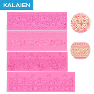 KALAIEN Molde de Silicone para Fondant com 4 Padrões, Tapete de Renda para Impressão, Moldes de Textura de Renda para Fo