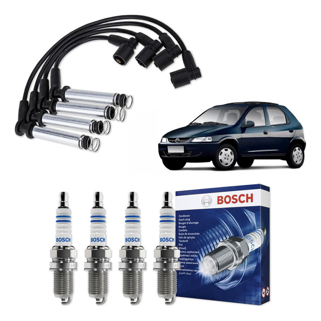 Kit Cabo E Vela de Ignição Original Bosch Chevrolet Celta 1.4 MPFI 8V 2003 A 2008