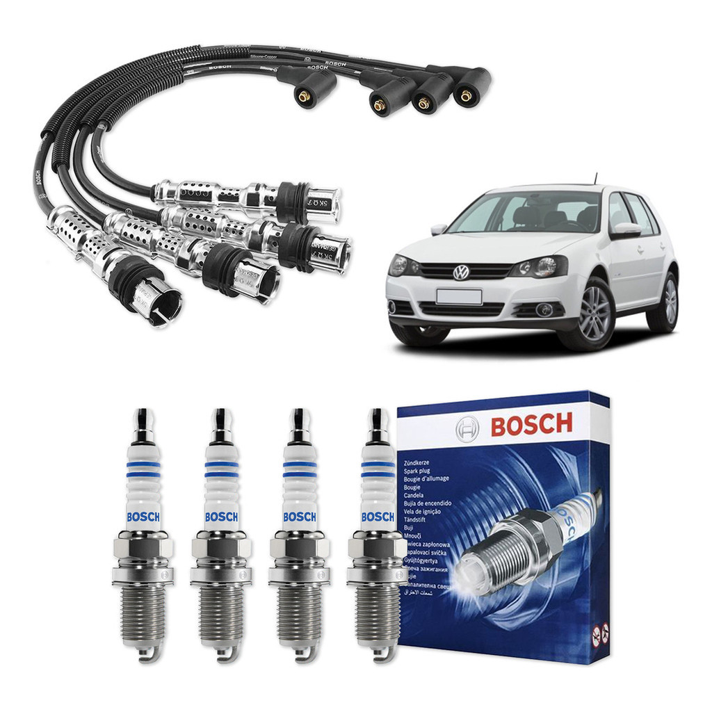 Kit Cabo E Vela de Ignição Original Bosch Volkswagen Golf G4 1.6 8V Total Flex 2008 A 2013