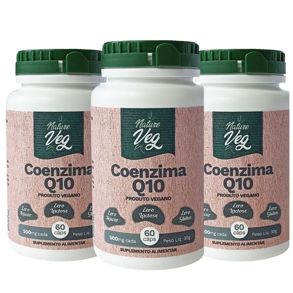 Kit 3 Coenzima Q10 (Produto Vegano) 60 Cápsulas 500mg - Mais disposição!