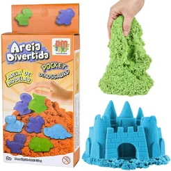 Areia Magica Cinetica Divertida Para Modelar Kit Pocket Dinossauro 150G Brinquedo Com Moldes Colorido - Dm Toys
