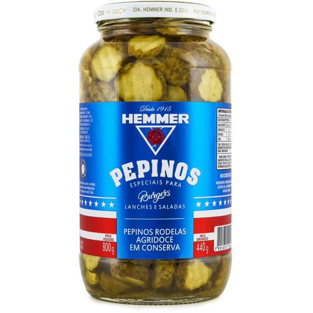 PEPINO EM RODELA AGRIDOCE EM CONSERVA BURGUER HEMMER 440G