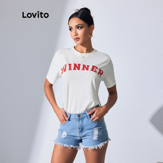 Lovito Camisetas Básicas Com Letras Casuais Para Mulheres LBL08468