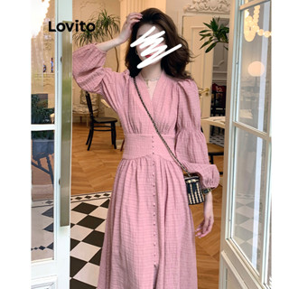 Lovito Casual Vestido Feminino Liso com Textura L70AD099 (Rosa)