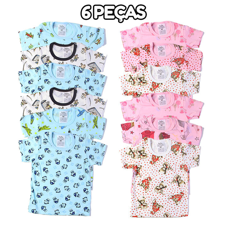 Kit Até 6 Camisetas Manga Curta Bebe Estampada 100% Bebê Malha Meia Malha Menino e Menina Pmg — R$ 35,99 em Shopee