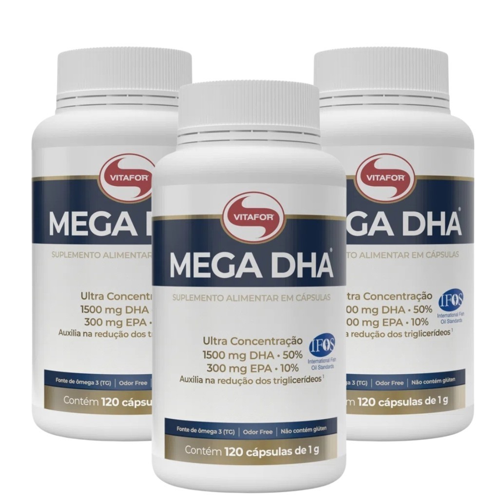 Kit 3 Mega DHA 1500mg EPA 300mg Certificado 120 Caps Vitafor