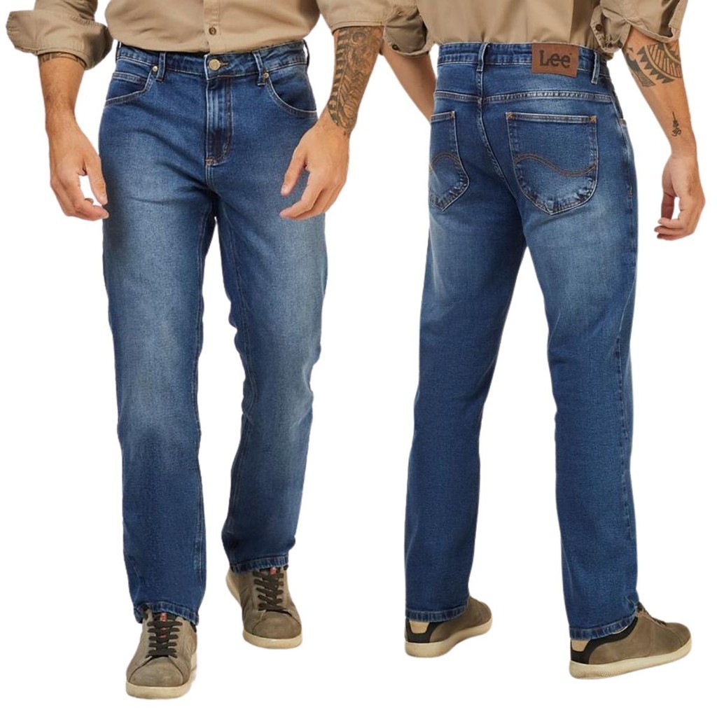 Calça Masculina Jeans Azul Lee Oficial Elastano Regular Line Barra Reta R:1123L