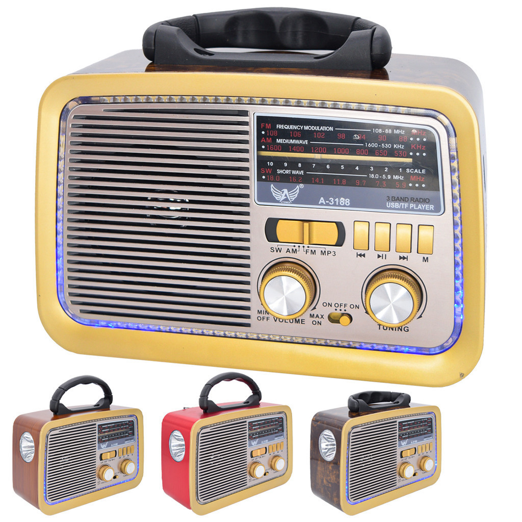 Rádio Retrô AMFm Cartão Memória Auxiliar Madeira USB Vintage