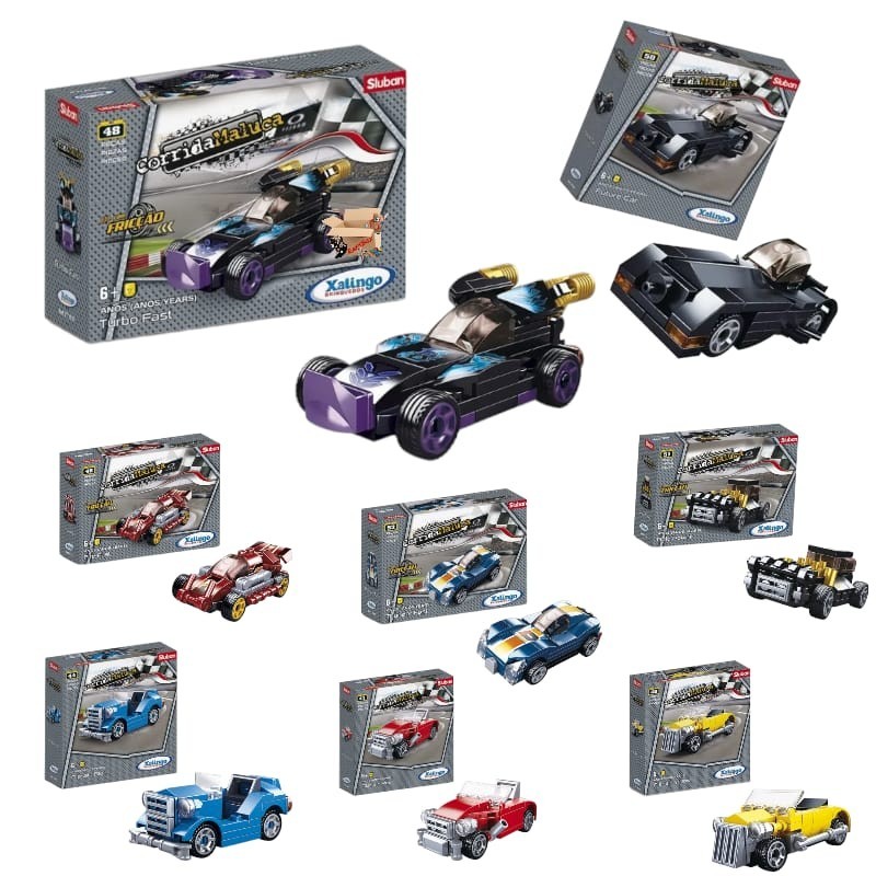 Brinquedo Pedagógico Blocos De Montar Carrinhos Corrida Maluca - Xalingo