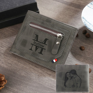 Carteira Personalizada De Couro Com Nome Fotográfica Para Homens Multifuncional Zíper Moedas Presente De Aniversário Marido/Namorado/Ferrugem