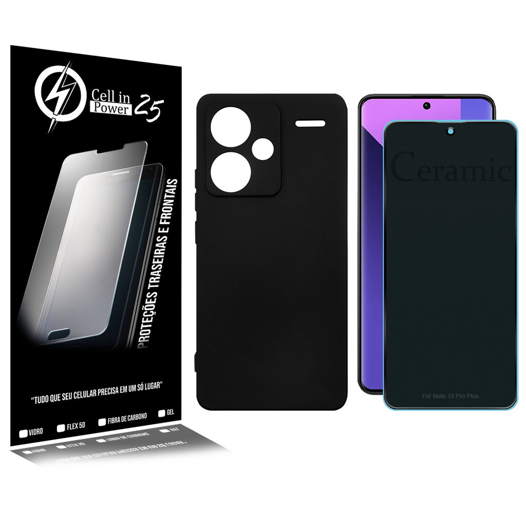 Capa Silicone Premium aveludada + Películaula Ceramica Fosca Privacidade  Para Redmi Note 13 Pro Plus 6.67  - Cell In Po