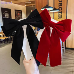 Adegree Elegante Veludo Arco Fita Bowknot Rabo De Cavalo Barrette Grampo De Cabelo Feminino Meninas Festa De Casamento A