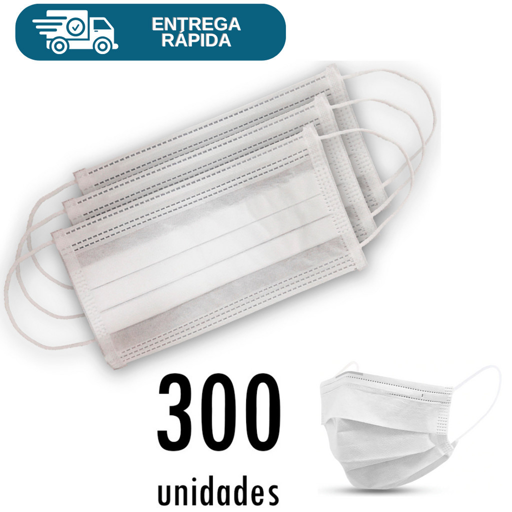 Kit 300 Mascara Descartavel Em TNT Branca Tripla Camada Com Clips Nasal Proteção Hospital Enfermeiro