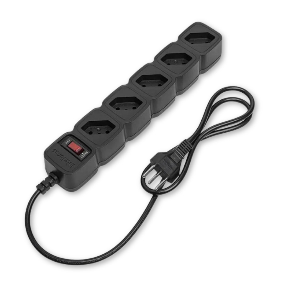 Filtro De Linha Protetor Eletrônico Régua Com 5 Tomadas Bivolt EPE 205+ Preto Intelbras Dupla Proteção Cabo Longo