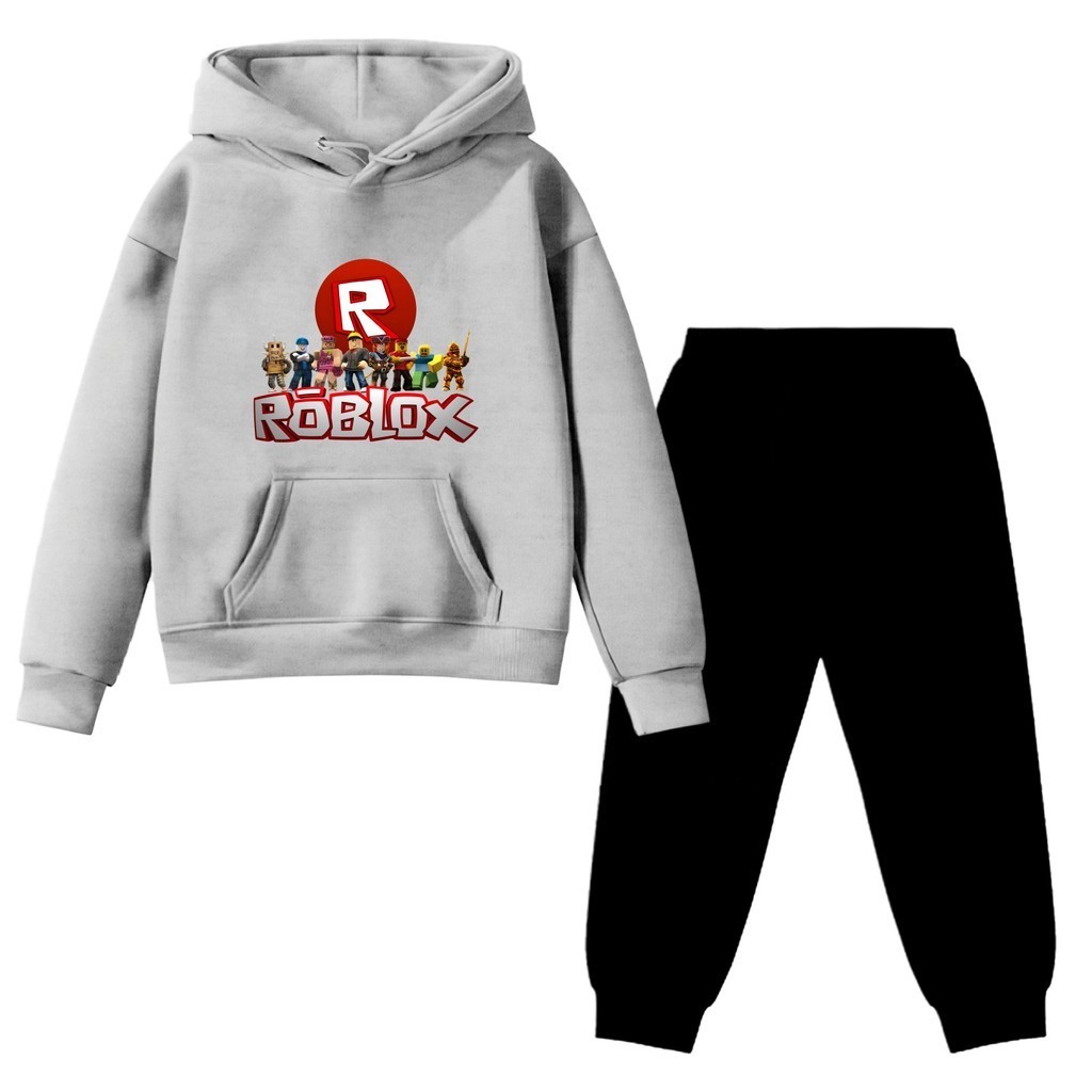 Kit Conjunto Blusa E Calça Moletom Infantil Flanelado Bolso Canguru Capuz Roblox Battle Royale AB