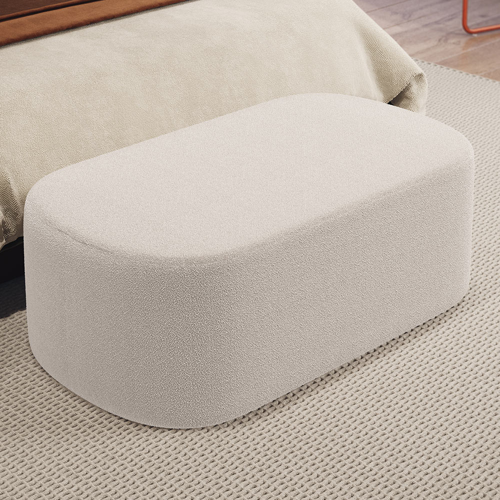 Puff Decorativo Orgânico para Living Quarto 100cm Doha W01 Bouclê Creme - Lyam Decor em Oferta na Shopee