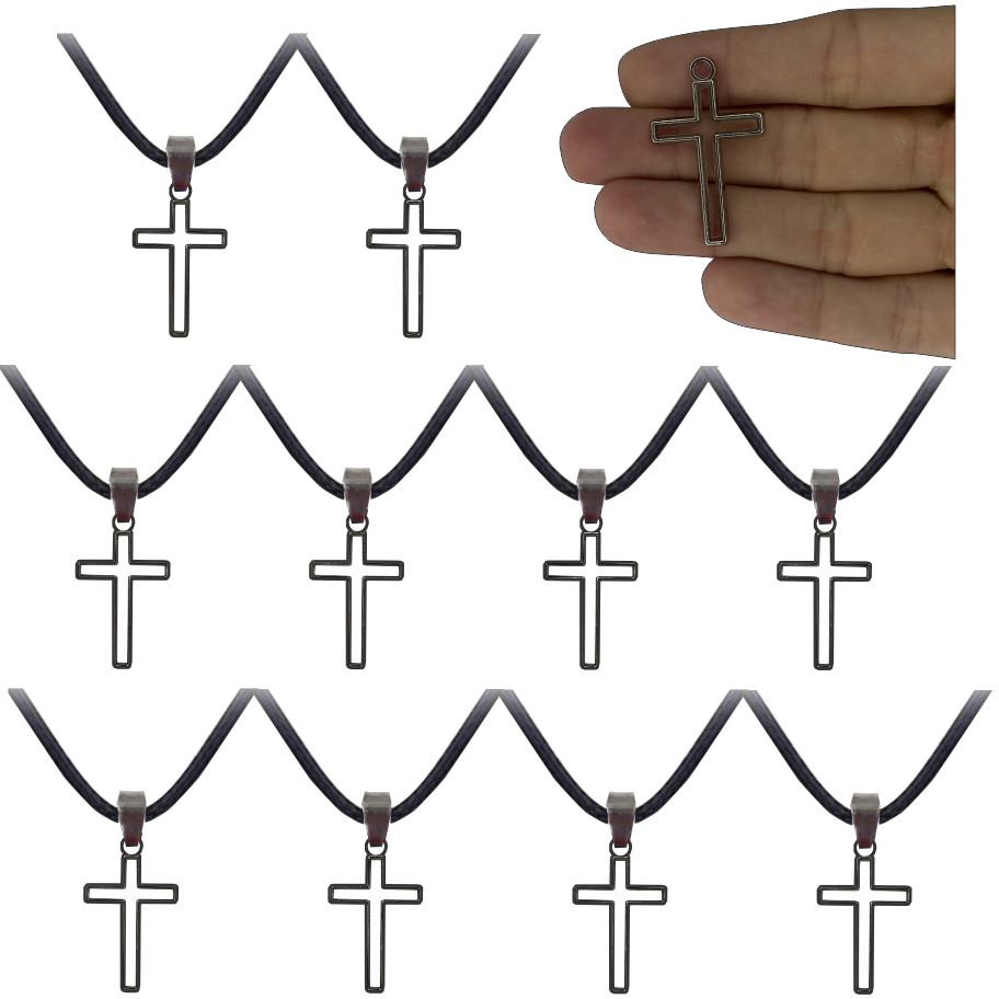 Kit 30 Colares Crucifixo Metal Zamac Cordão Encerado Preto Lembrancinha Religiosa em Oferta na Shopee