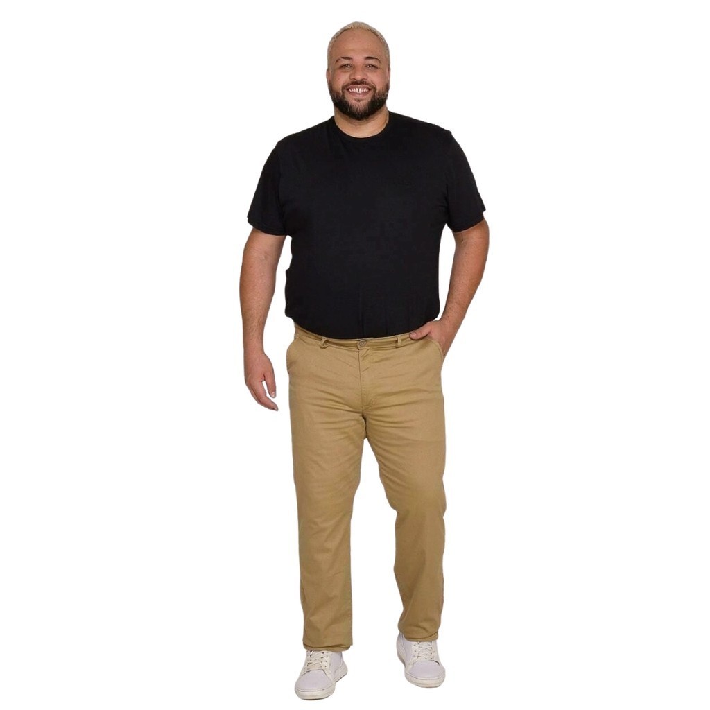 Calça Social Sarja com Elastano Corte Alfaiataria Bolso Chino Plus Size