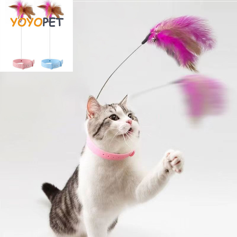 Brinquedos Interativos De Gato Com Pena De Sino Engraçado Teaser De Coleira Colorida Acessórios De Treinamento Para