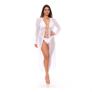 Saída De Praia Longa Renda Tricot Vestido Roupas Femininas