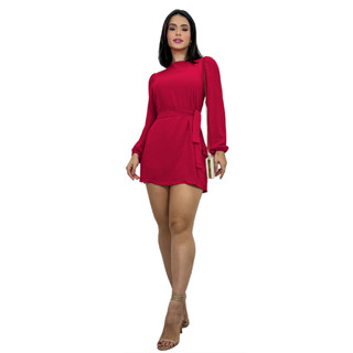 Vestido Manga Longa Bufante Soltinho Cargo De Amarrar Cinto