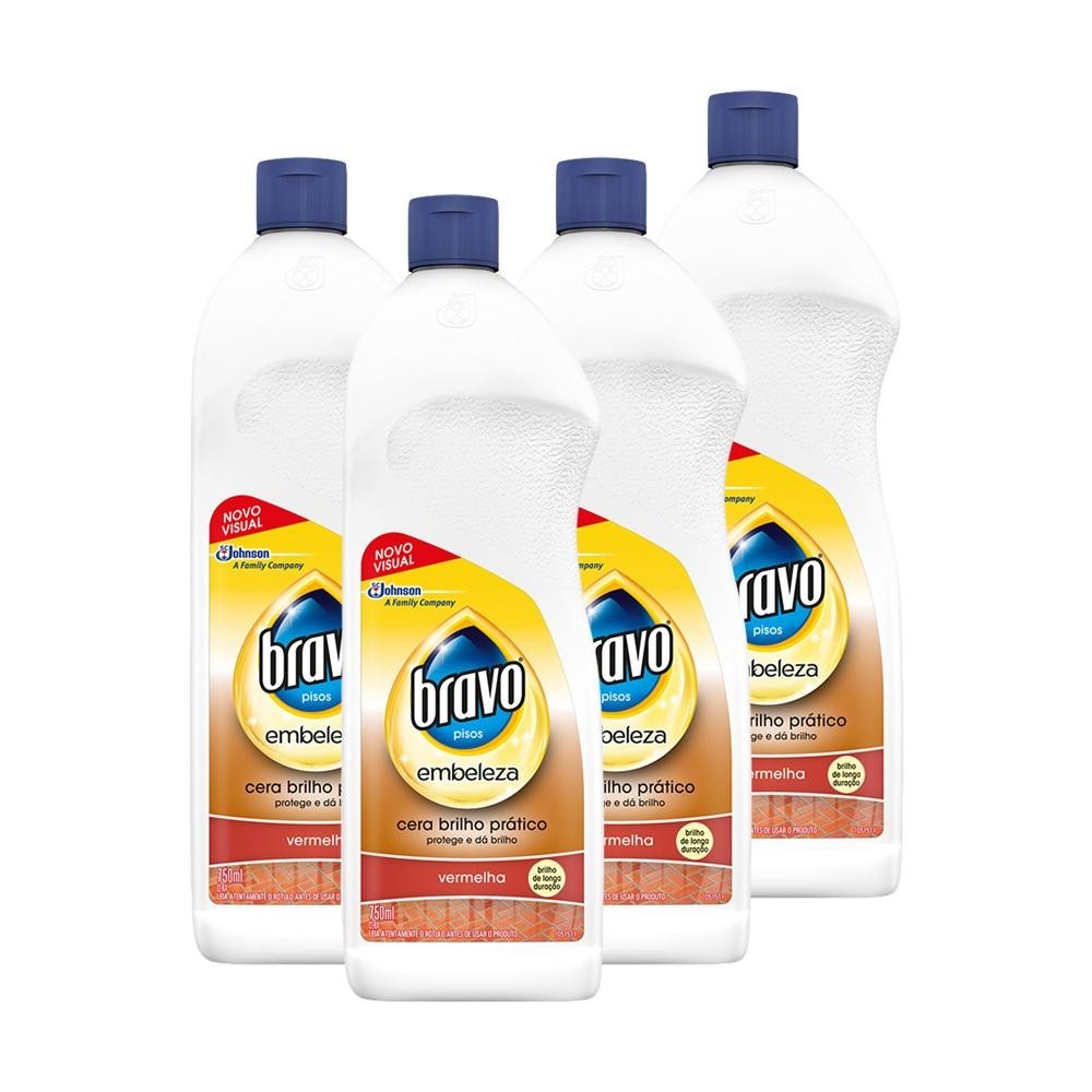 Kit 4 Cera Líquida Bravo Brilho Prático Autobrilho Vermelha 750ml em Oferta na Shopee