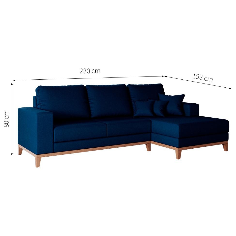 Detalhes do Sofá 3 Lugares Belgrado com Chaise Direito Linho Azul Marinho 230 cm