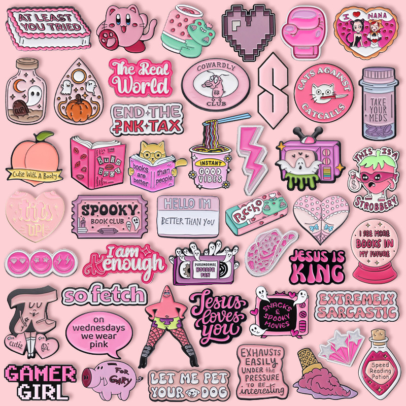 100 Estilos Coleção De Broche Esmaltado Rosa Vários Texto Animal Emblema De Amor Desenho Animado Personagem De Anime Ace