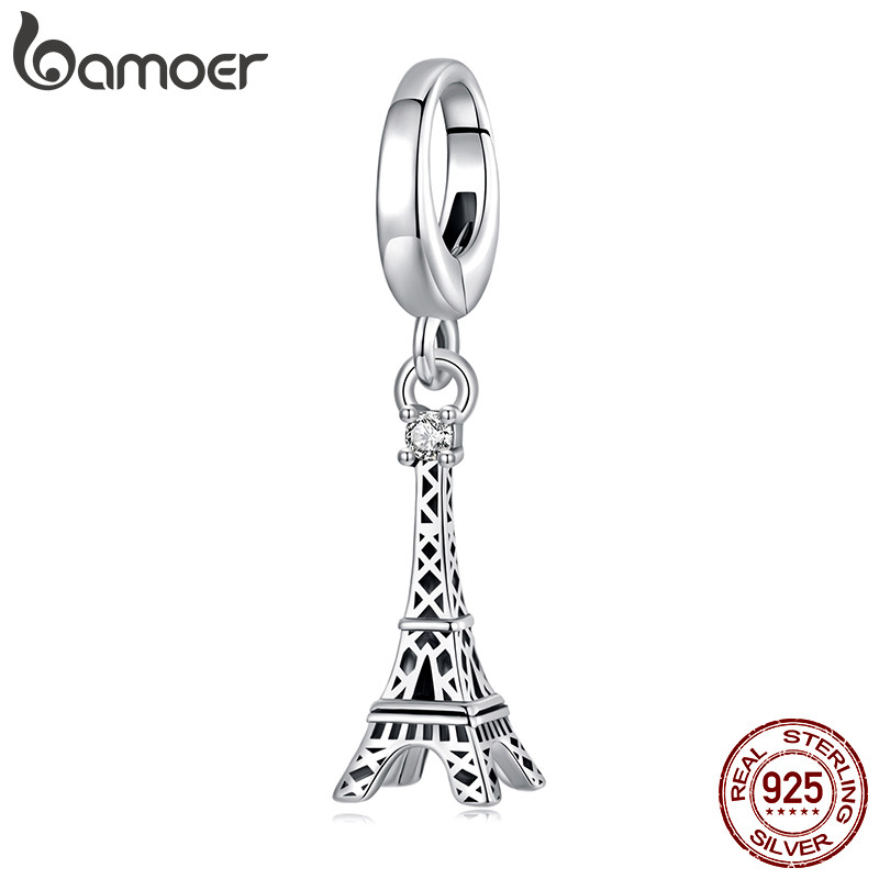 Bamoer 925 Sterling Sliver Charme Torre Eiffel Pingente DIY Para Pulseira Presentes