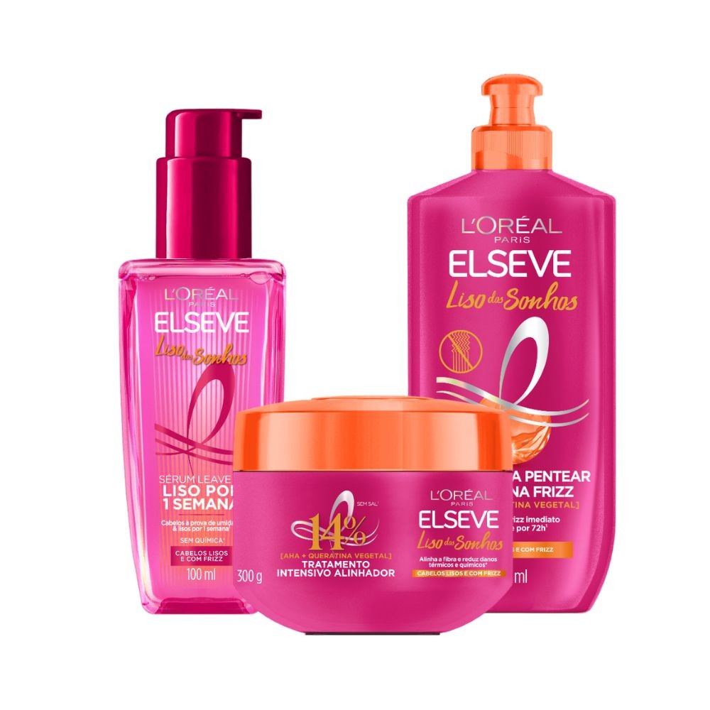 Kit Elseve Liso Dos Sonhos AHA (3 produtos) em Oferta na Shopee