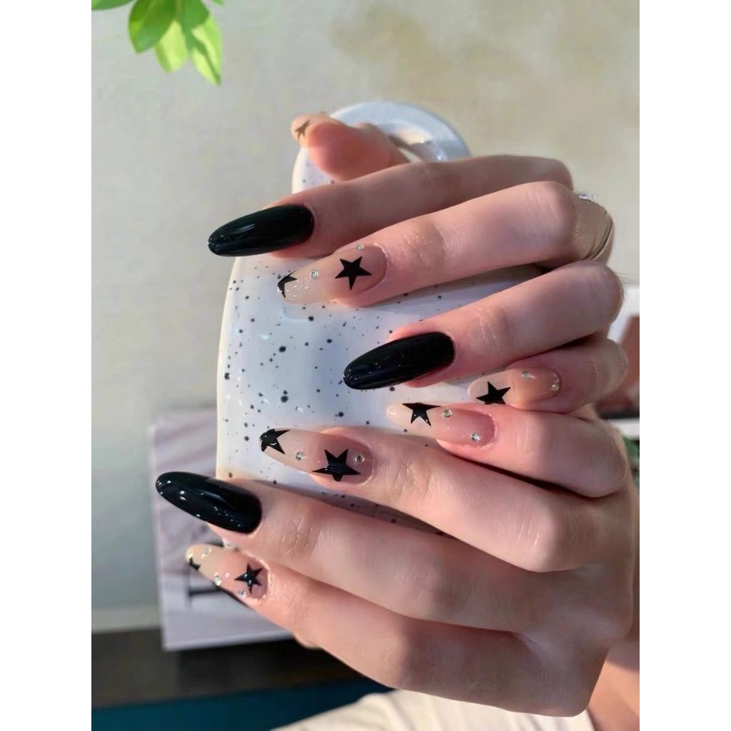 10 Peças Unhas Decoradas Artesanais Armadura Preta Hot Girl Star Design — imagem 2 de 2