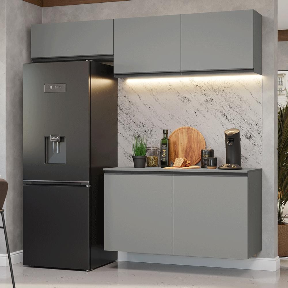 Armário de Cozinha Compacta Suspenso 200cm Cinza Nice Madesa 02XA em Oferta na Shopee