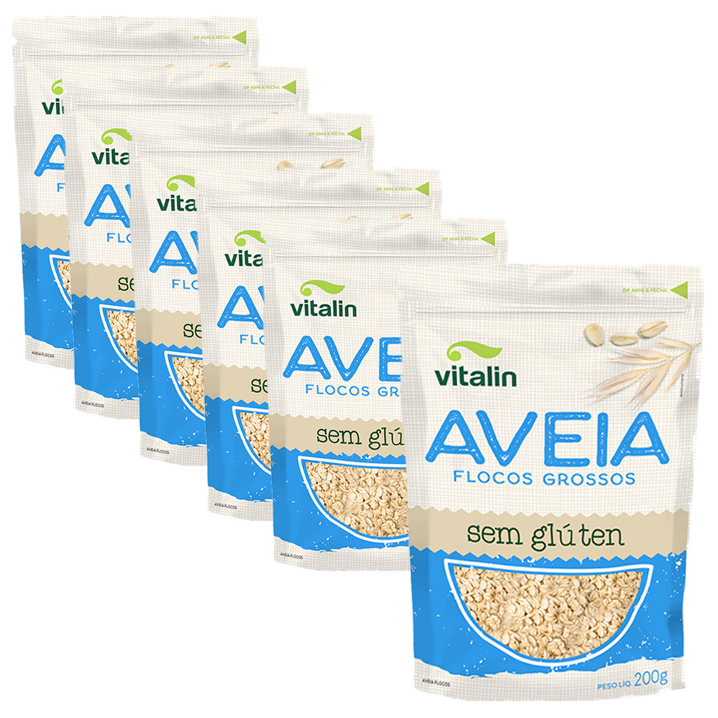 Kit 6x Aveia Floco S/glúten 200g Vitalin em Oferta na Shopee