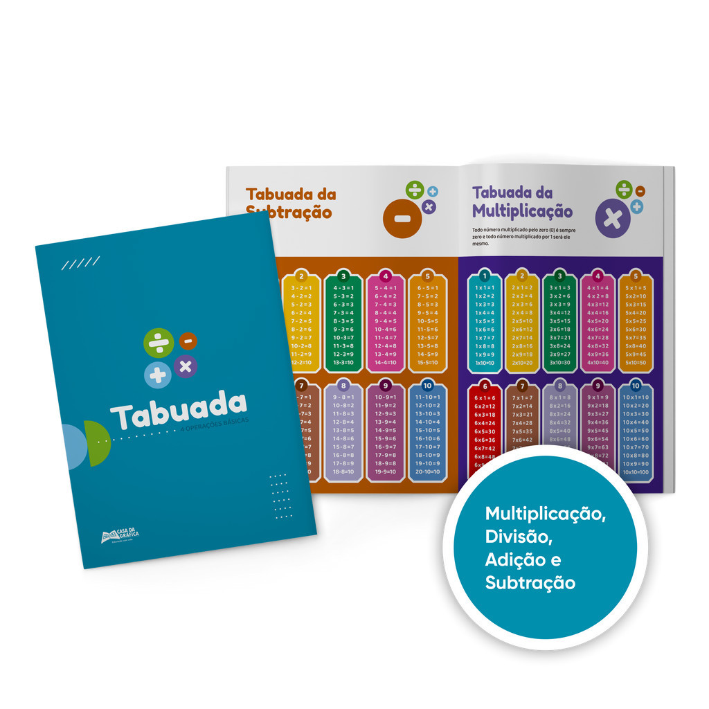 Tabuada Completa Aprenda Multiplicação Divisão Adição Subtração em Oferta na Shopee