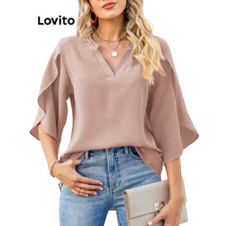 Lovito Casual Blusa Feminina Lisa com Fenda Frontal LNL34011 (Rosa-choque/Branca/Rosa/Preta)