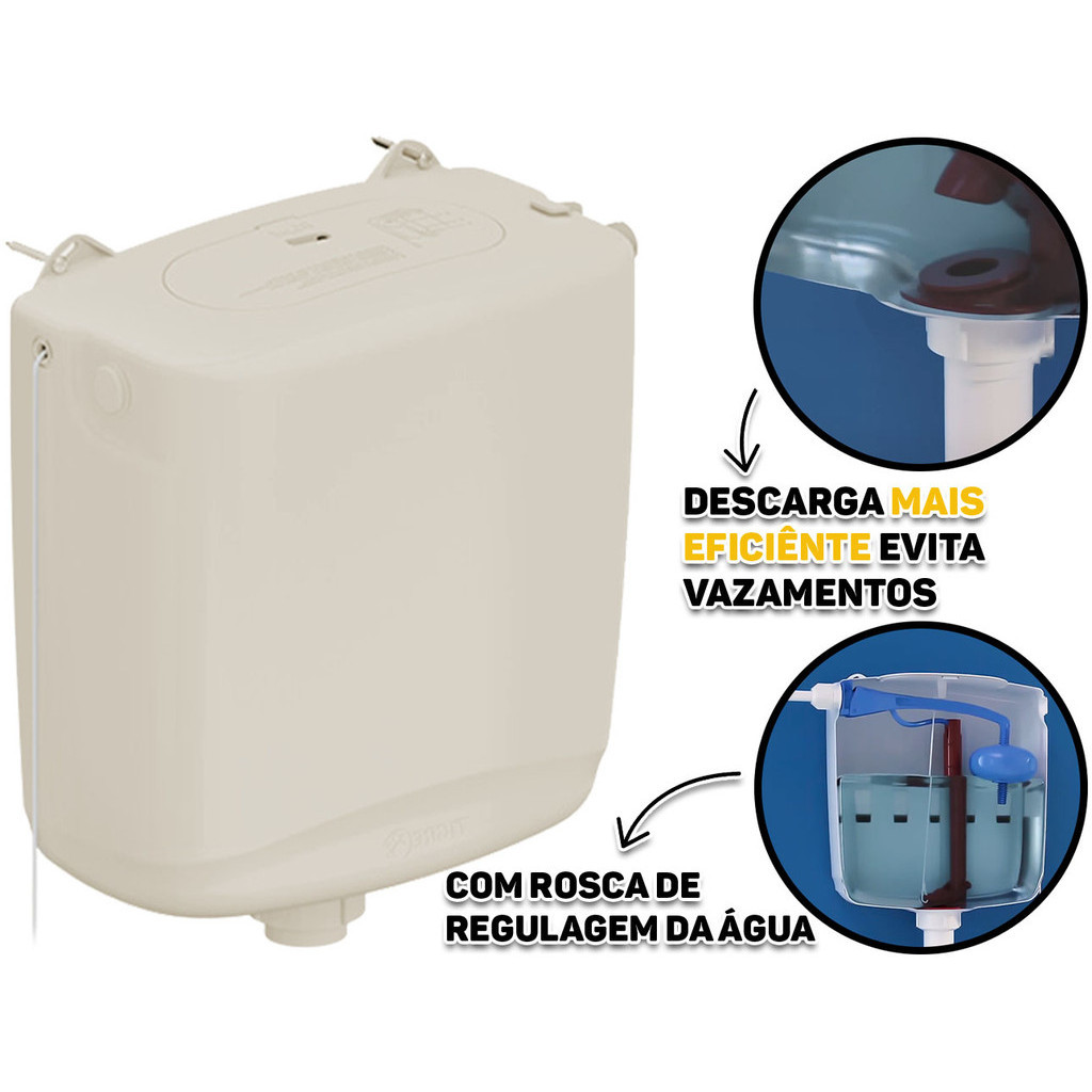 Caixa De Descarga Plástica Suspensa Sem Engate 6 A 9 Litros Universal P/ Vaso Sanitário Banheiro - Home & Living
