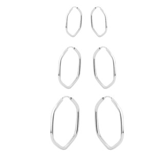 Kit Trio Argolas Hexagono Prata 925 16mm/14mm/12mm