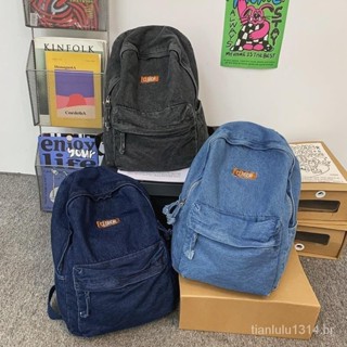 Estilo japonês simples casual, estilo preguiçoso, estilo preguiçoso, bolsa de ombro, grande capacidade lavada mochila jeans, mochila escolar, estudante universitário